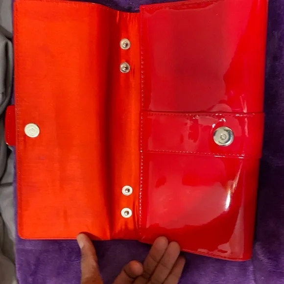 La Regale Red Faux Patent leather Clutch with Silver Buckle - Picture 4 of 4